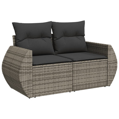 Gartensofa 2-Sitzer mit Kissen Grau Poly Rattan