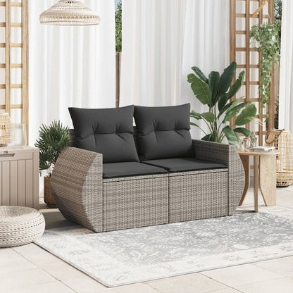 Gartensofa 2-Sitzer mit Kissen Grau Poly Rattan