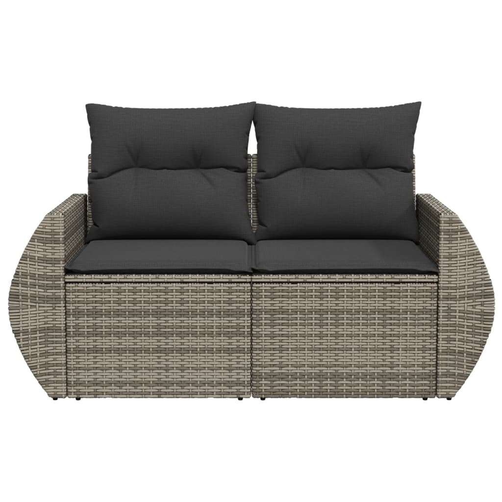 Gartensofa 2-Sitzer mit Kissen Grau Poly Rattan