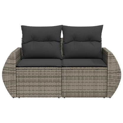 Gartensofa 2-Sitzer mit Kissen Grau Poly Rattan