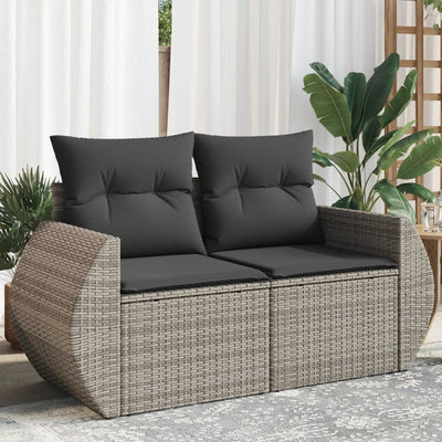 Gartensofa 2-Sitzer mit Kissen Grau Poly Rattan