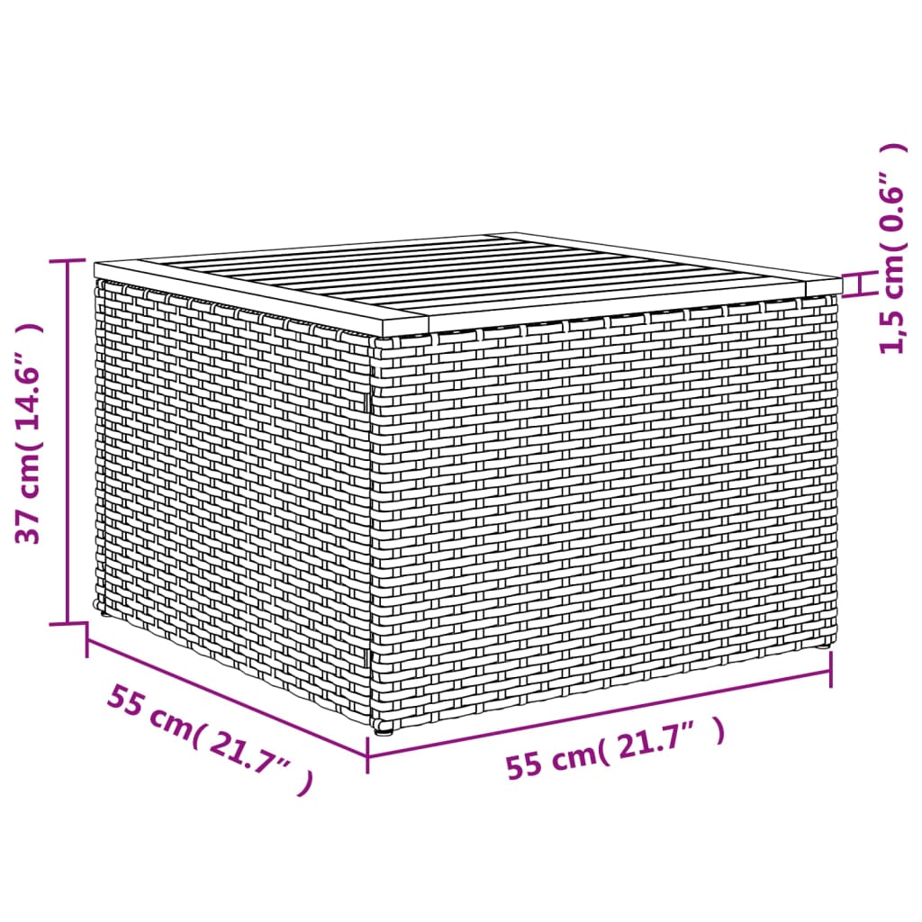 Gartentisch Grau 55x55x37 cm Poly Rattan und Akazienholz