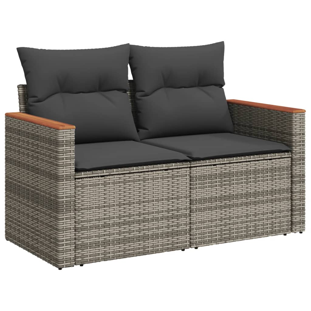 Gartensofa 2-Sitzer mit Kissen Grau Poly Rattan