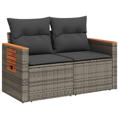 Gartensofa 2-Sitzer mit Kissen Grau Poly Rattan