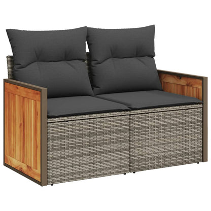 Gartensofa 2-Sitzer mit Kissen Grau Poly Rattan