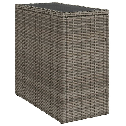 Garten-Beistelltisch mit Glasplatte Grau 58x27,5x55 cm Rattan