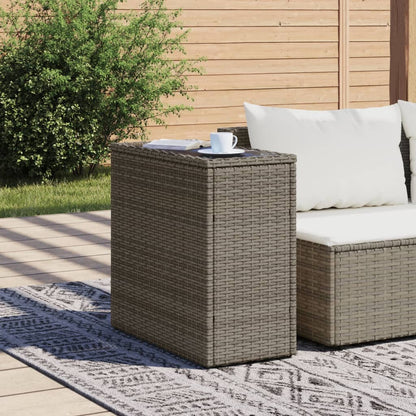 Garten-Beistelltisch mit Glasplatte Grau 58x27,5x55 cm Rattan