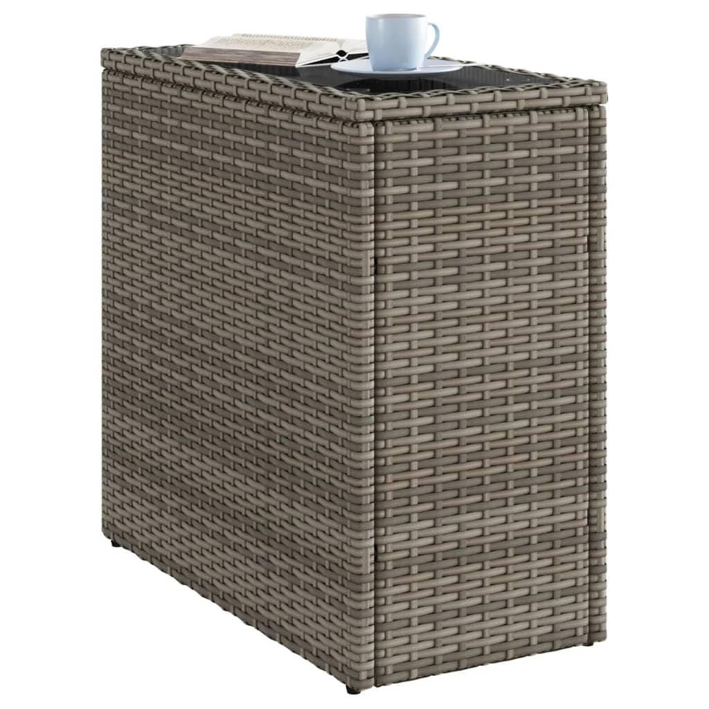 Garten-Beistelltisch mit Glasplatte Grau 58x27,5x55 cm Rattan