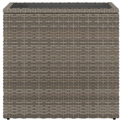 Garten-Beistelltisch mit Glasplatte Grau 58x27,5x55 cm Rattan