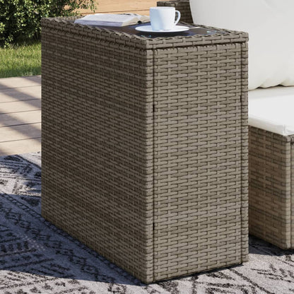 Garten-Beistelltisch mit Glasplatte Grau 58x27,5x55 cm Rattan