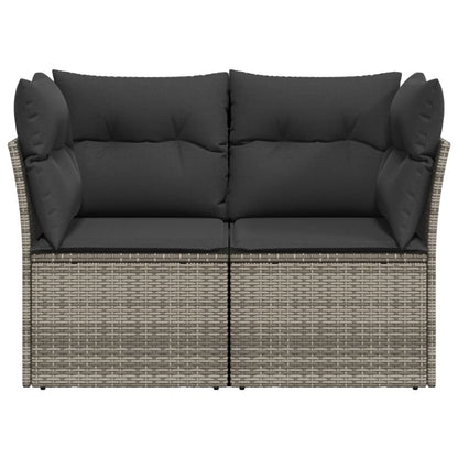 Gartensofa 2-Sitzer mit Kissen Grau Poly Rattan