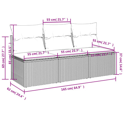 Gartensofa mit Kissen 3-Sitzer Grau Poly Rattan