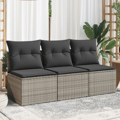 Gartensofa mit Kissen 3-Sitzer Grau Poly Rattan