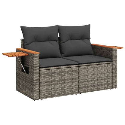 Gartensofa 2-Sitzer mit Kissen Grau Poly Rattan