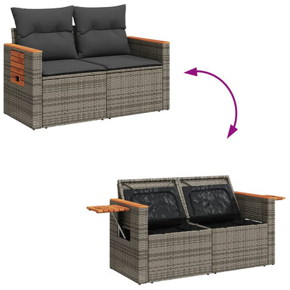 Gartensofa 2-Sitzer mit Kissen Grau Poly Rattan