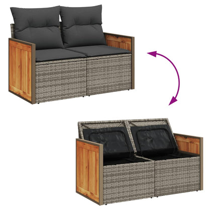 Gartensofa 2-Sitzer mit Kissen Grau Poly Rattan