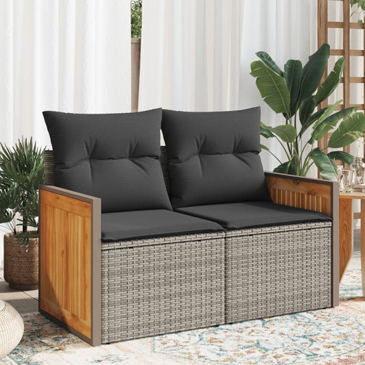 Gartensofa 2-Sitzer mit Kissen Grau Poly Rattan