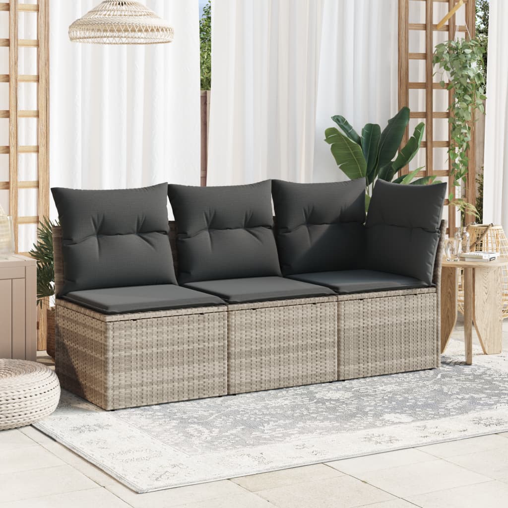 Gartensofa ohne Armlehnen mit Kissen Hellgrau Poly Rattan