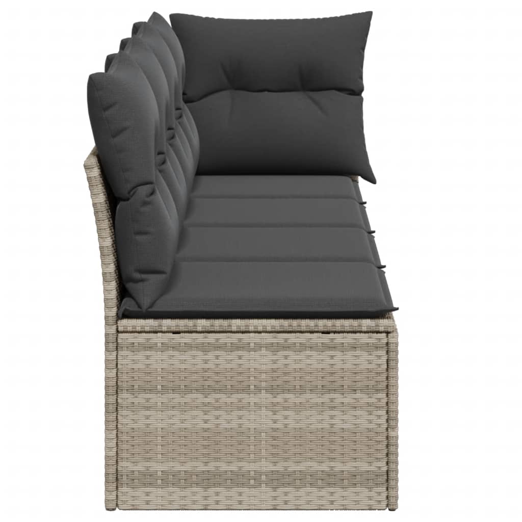 Gartensofa mit Kissen 4-Sitzer Hellgrau Poly Rattan