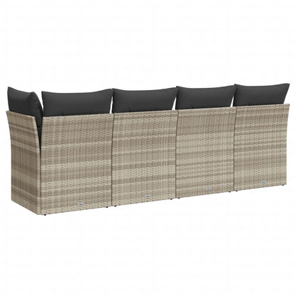 Gartensofa mit Kissen 4-Sitzer Hellgrau Poly Rattan