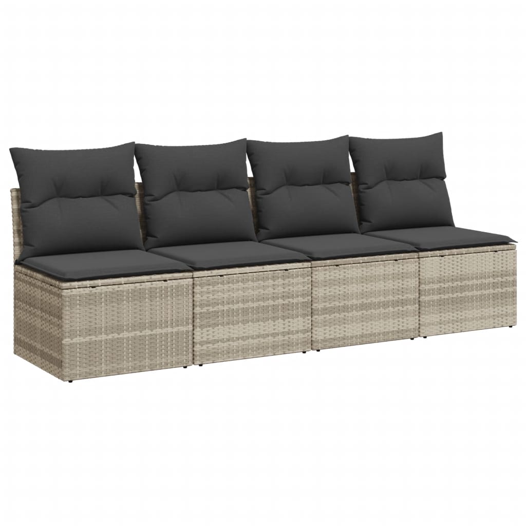 Gartensofa mit Kissen 4-Sitzer Hellgrau Poly Rattan