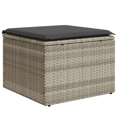 Gartenhocker mit Kissen Hellgrau 55x55x37 cm Poly Rattan