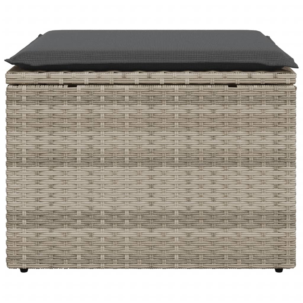 Gartenhocker mit Kissen Hellgrau 55x55x37 cm Poly Rattan