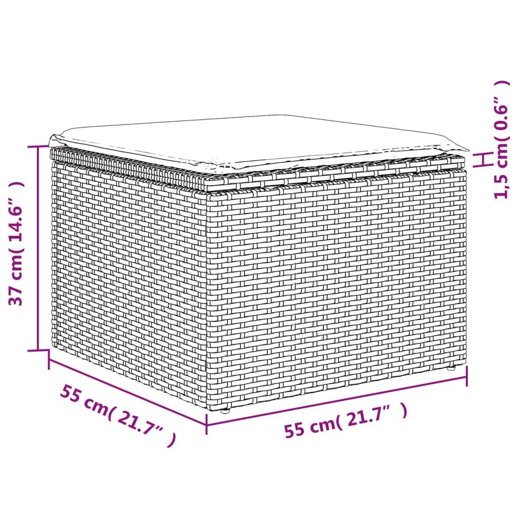 Gartenhocker mit Kissen Hellgrau 55x55x37 cm Poly Rattan