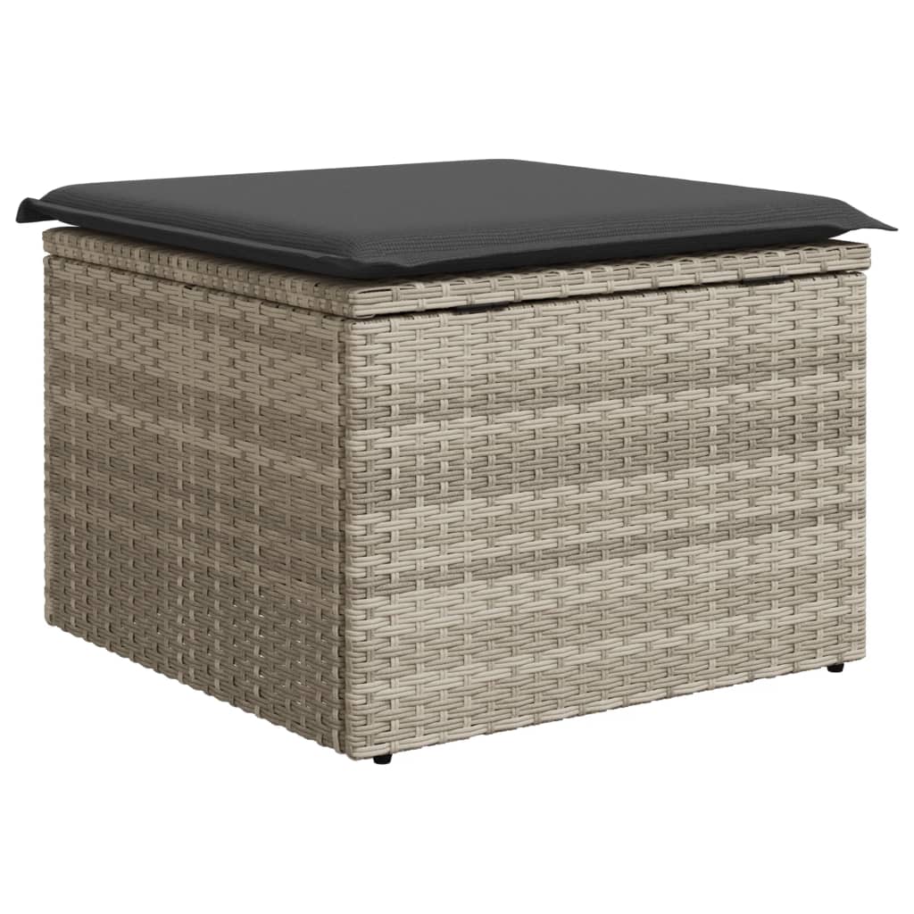 Gartenhocker mit Kissen Hellgrau 55x55x37 cm Poly Rattan