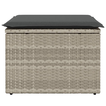 Gartenhocker mit Kissen Hellgrau 55x55x37 cm Poly Rattan