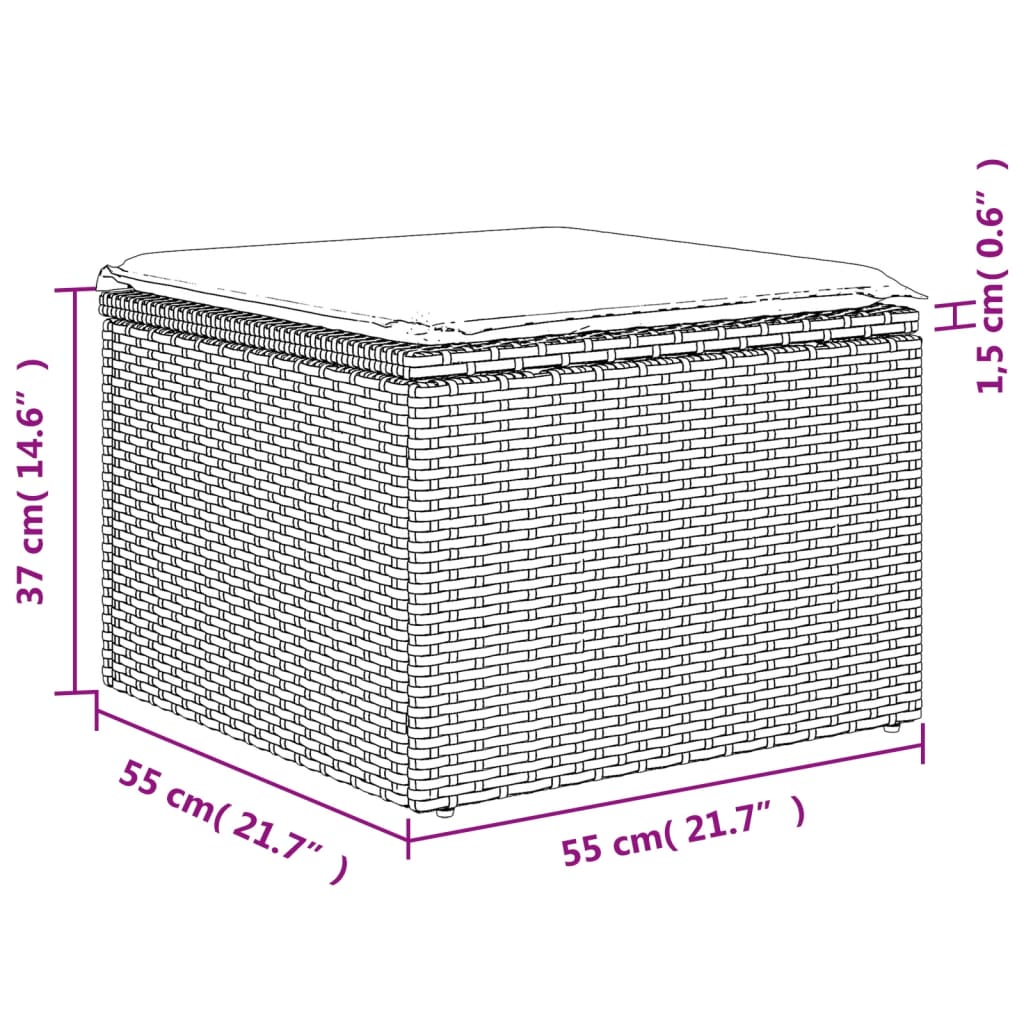 Gartenhocker mit Kissen Hellgrau 55x55x37 cm Poly Rattan