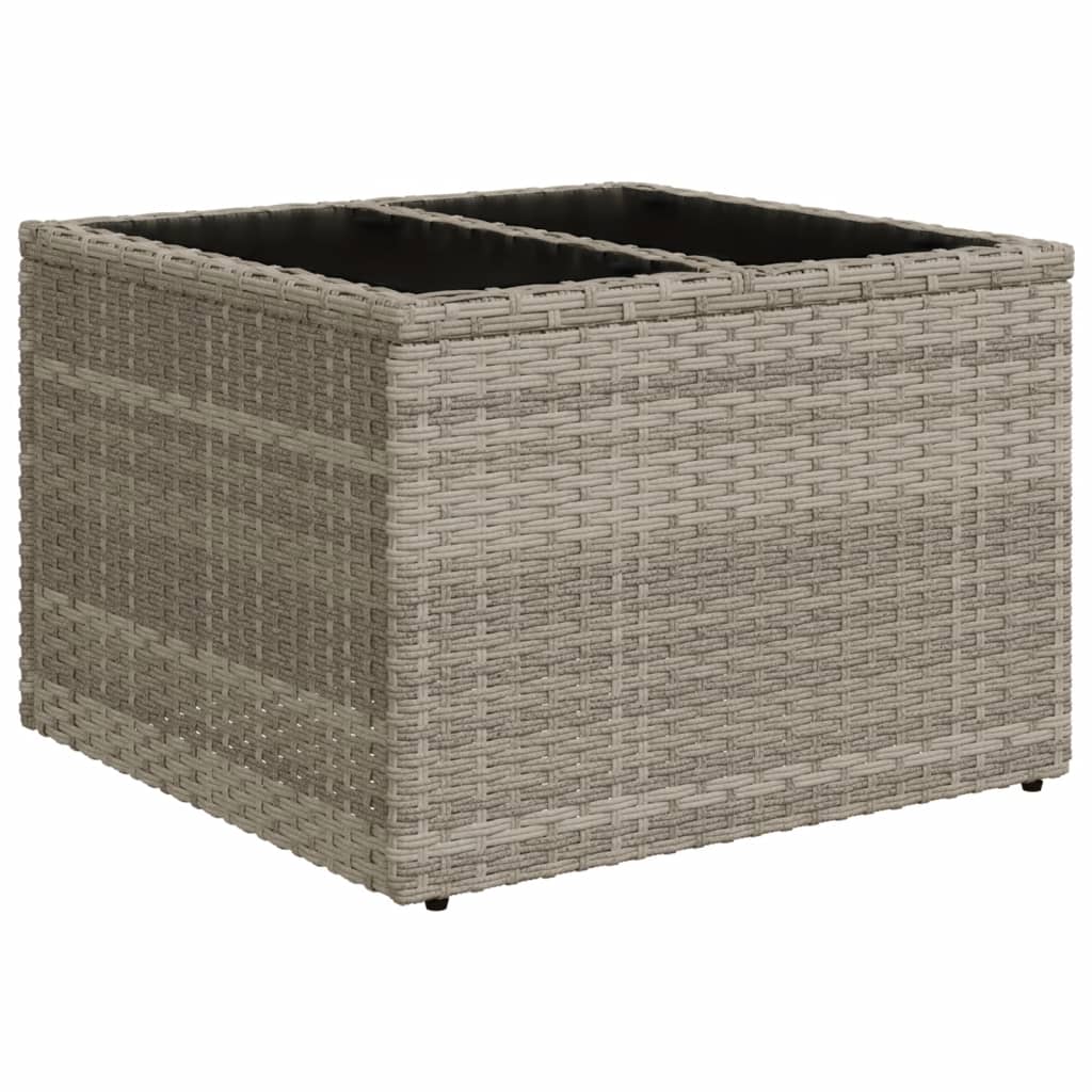 Gartentisch mit Glasplatte Hellgrau 55x55x37 cm Poly Rattan