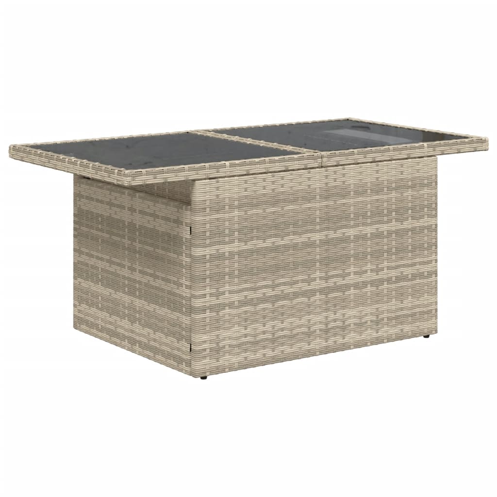 Gartentisch mit Glasplatte Hellgrau 100x55x73 cm Poly Rattan