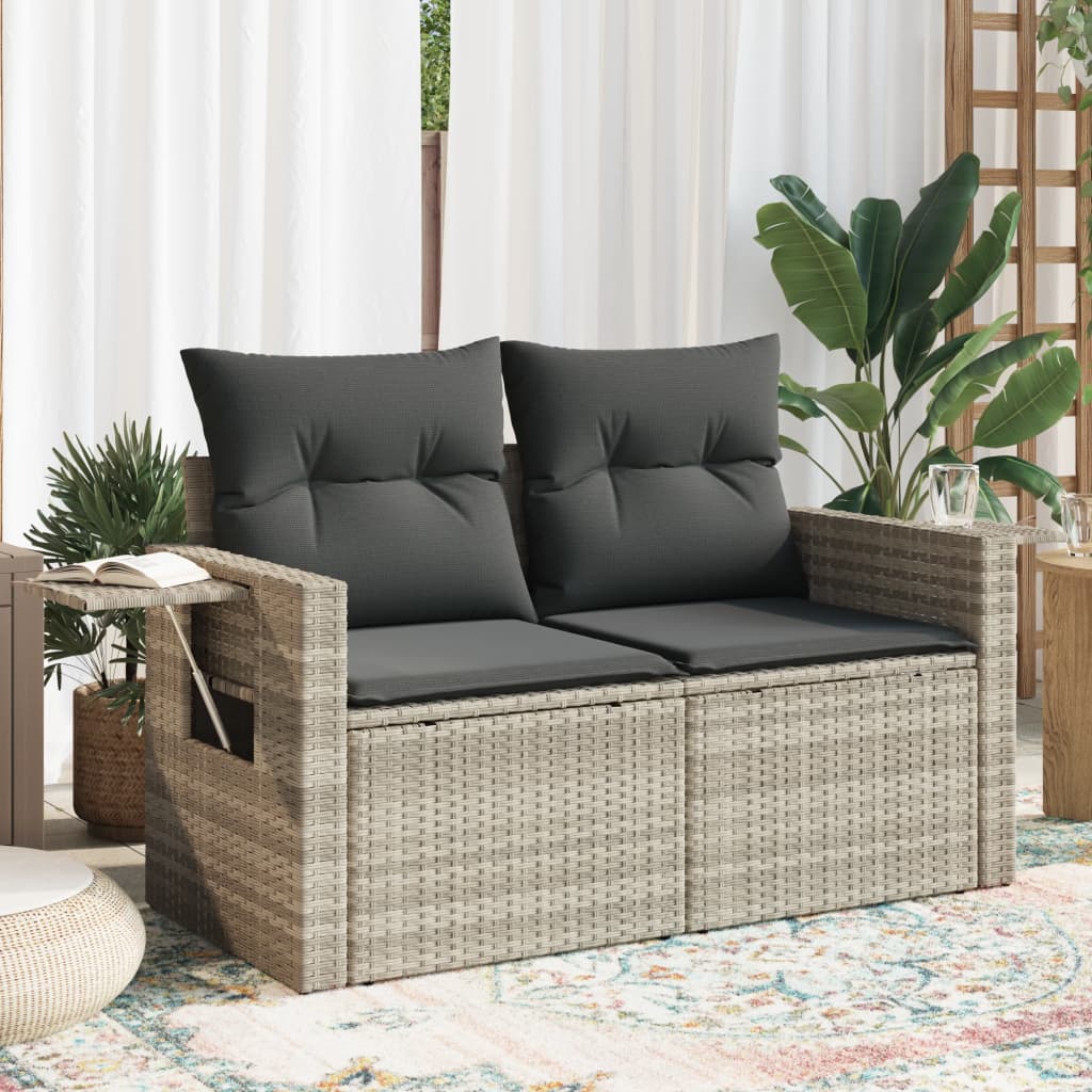 Gartensofa mit Kissen 2-Sitzer Hellgrau Poly Rattan