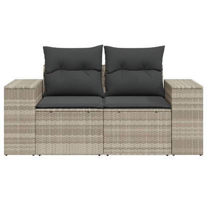 Gartensofa mit Kissen 2-Sitzer Hellgrau Poly Rattan