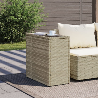 Garten-Beistelltisch mit Glasplatte 58x27,5x55 cm Poly Rattan