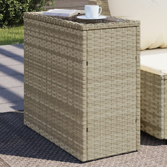 Garten-Beistelltisch mit Glasplatte 58x27,5x55 cm Poly Rattan