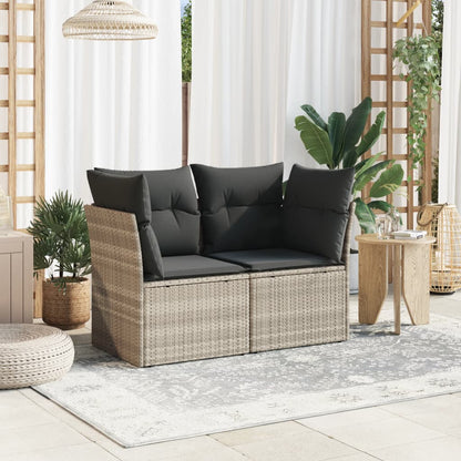 Gartensofa mit Kissen 2-Sitzer Hellgrau Poly Rattan