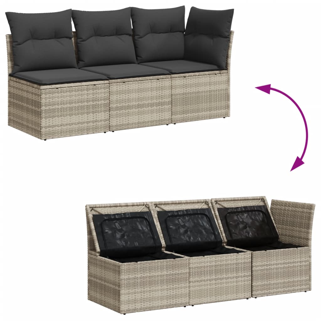 Gartensofa mit Kissen 3-Sitzer Hellgrau Poly Rattan