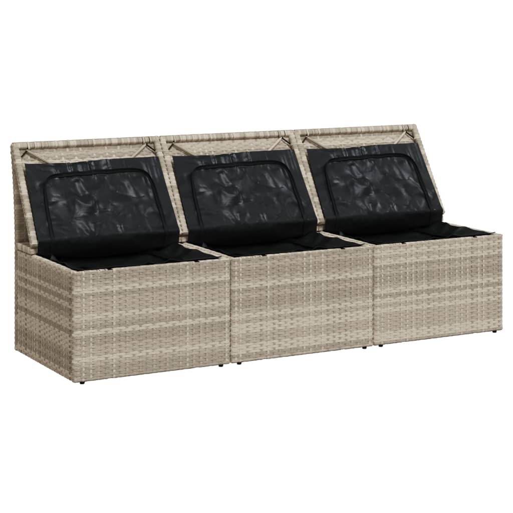 Gartensofa mit Kissen 3-Sitzer Hellgrau Poly Rattan