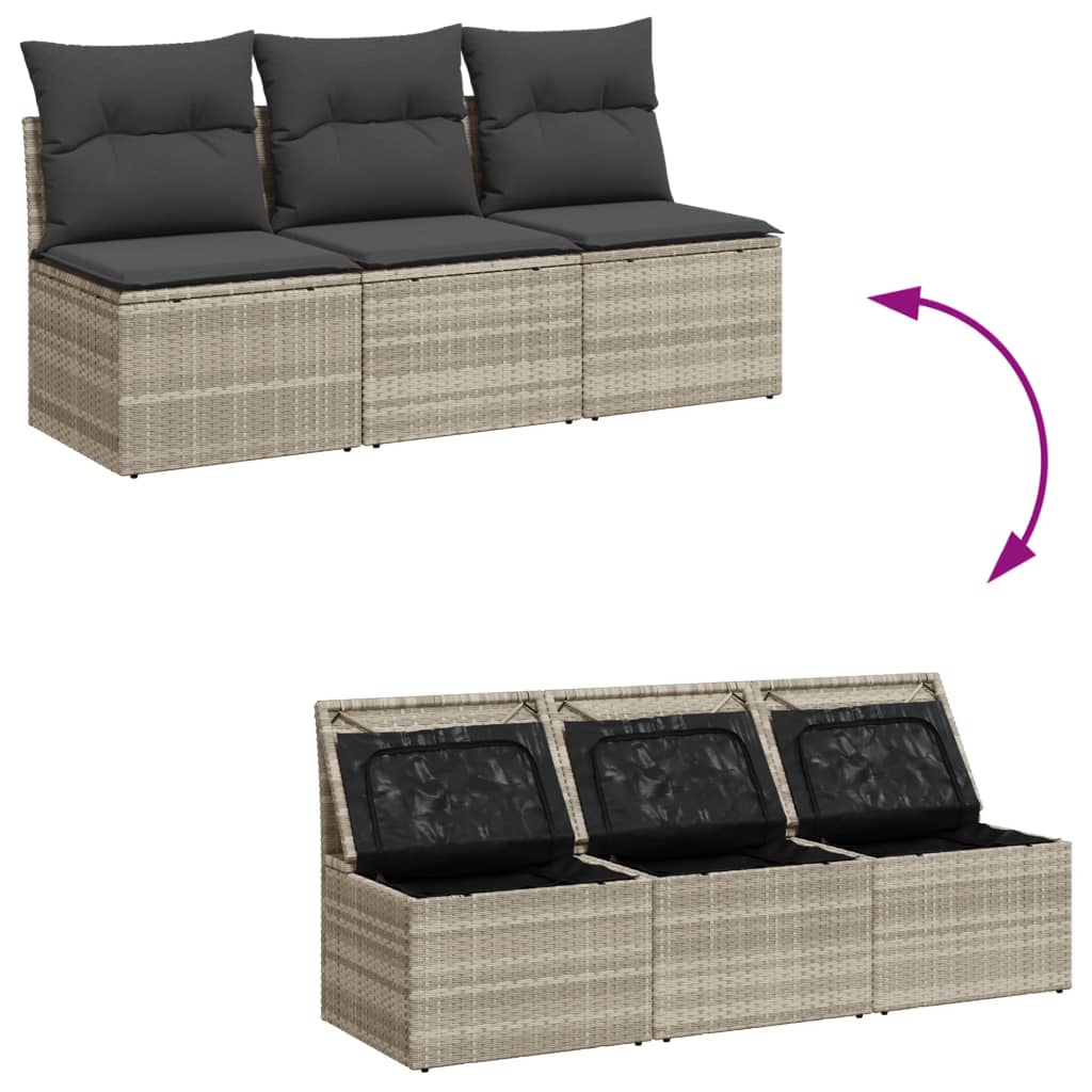 Gartensofa mit Kissen 3-Sitzer Hellgrau Poly Rattan