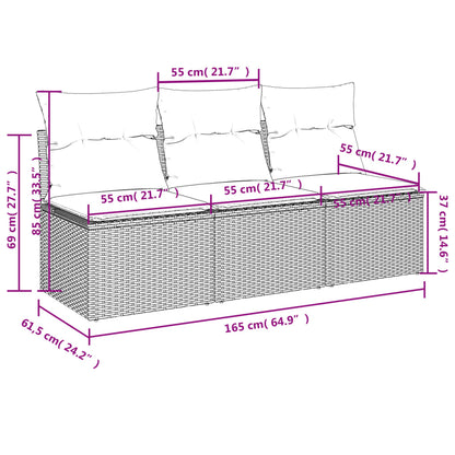 Gartensofa mit Kissen 3-Sitzer Hellgrau Poly Rattan