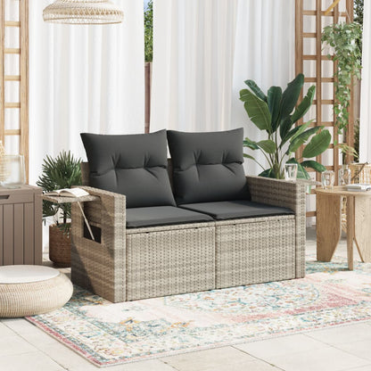 Gartensofa mit Kissen 2-Sitzer Hellgrau Poly Rattan