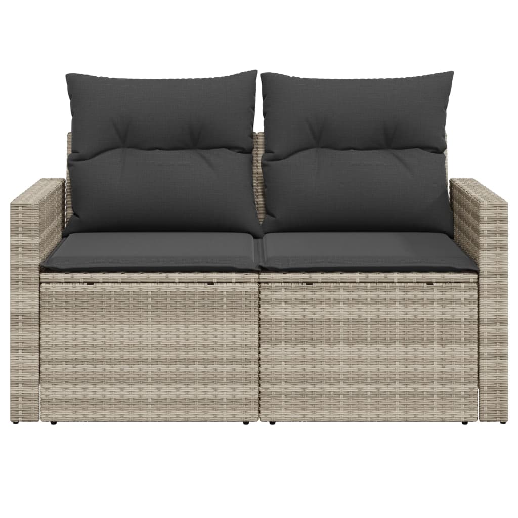 Gartensofa mit Kissen 2-Sitzer Hellgrau Poly Rattan