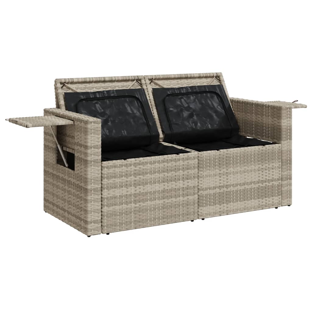 Gartensofa mit Kissen 2-Sitzer Hellgrau Poly Rattan