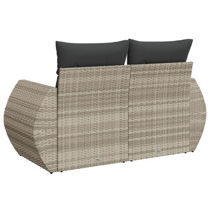 Gartensofa mit Kissen 2-Sitzer Hellgrau Poly Rattan