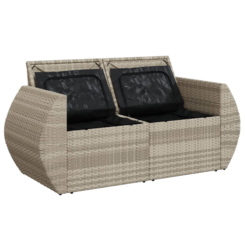 Gartensofa mit Kissen 2-Sitzer Hellgrau Poly Rattan