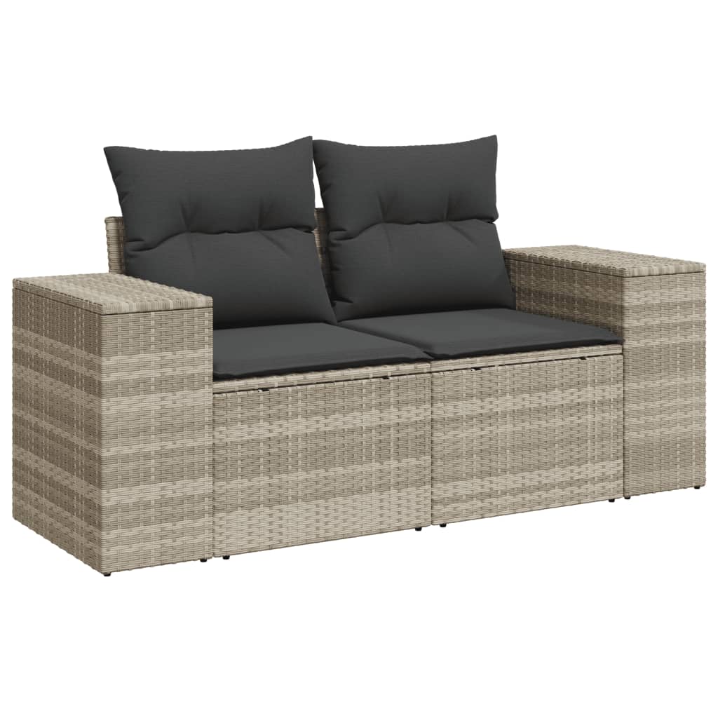 Gartensofa mit Kissen 2-Sitzer Hellgrau Poly Rattan