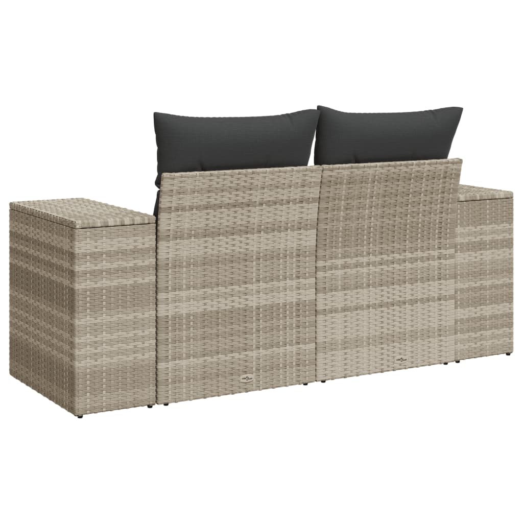 Gartensofa mit Kissen 2-Sitzer Hellgrau Poly Rattan