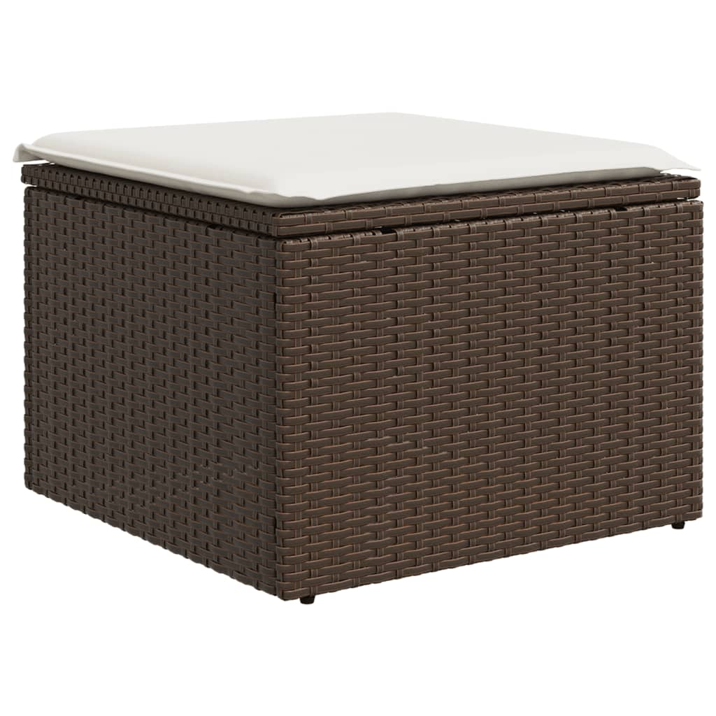 Gartenhocker mit Kissen Braun 55x55x37 cm Poly Rattan